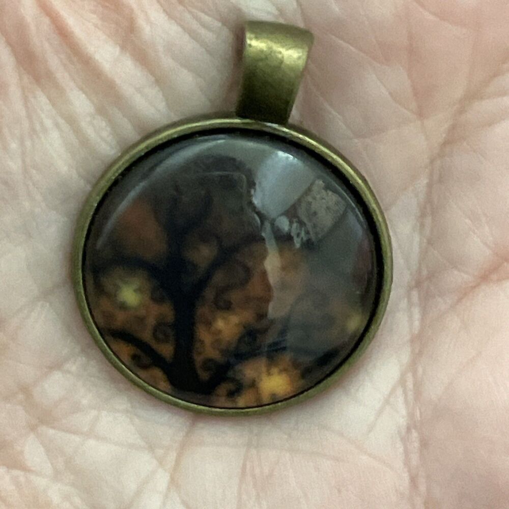 Tree of Life Pendant Round Glass Dome Brown Vintage Y2K